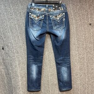 Miss Me Dark Blue Skinny Jeans with Embellished Pockets